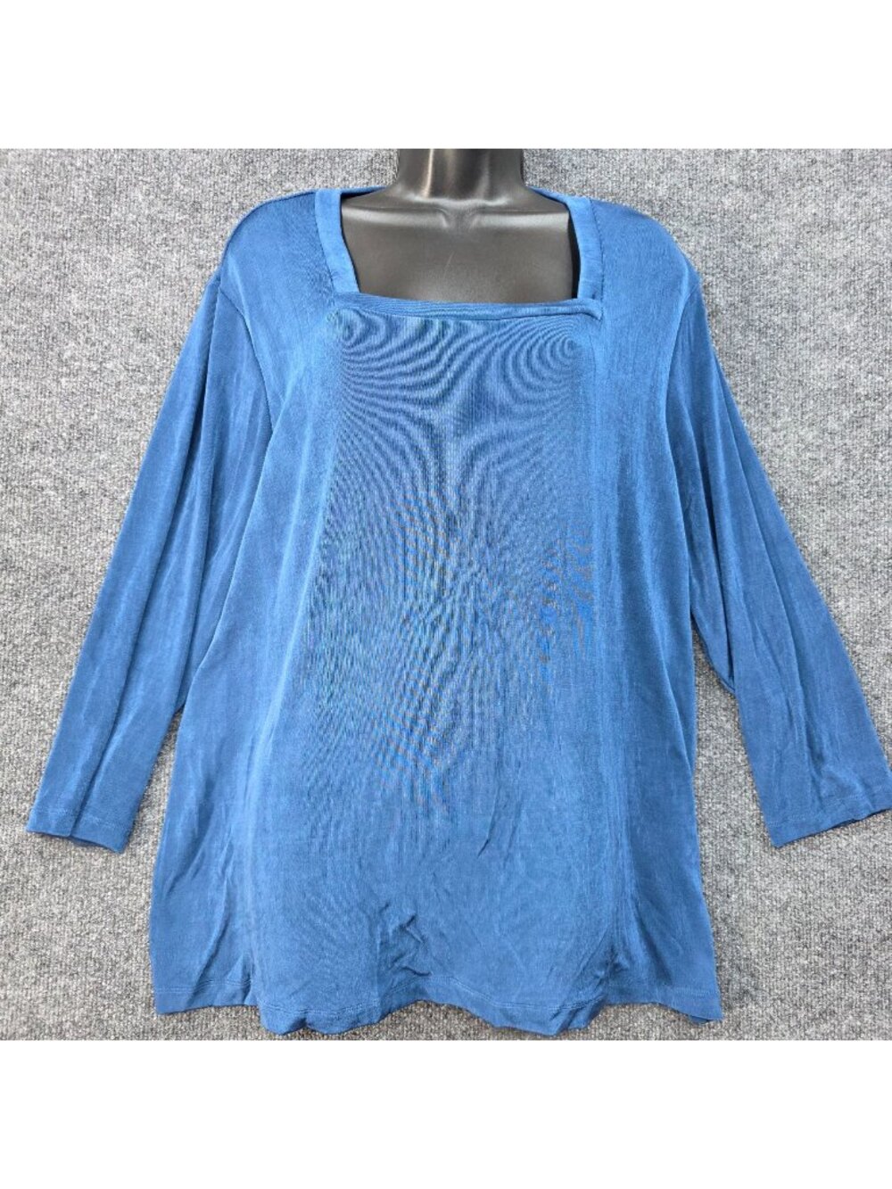 Citiknits Square Neck Tunic Top 1X Blue 3/4 Sleeve Stretch Minimalist USA Casual